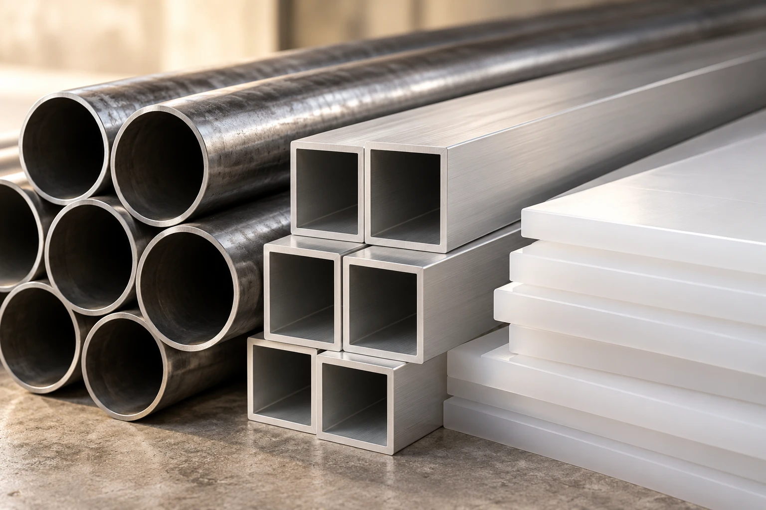 Tubos metálicos, perfiles de aluminio y láminas plásticas